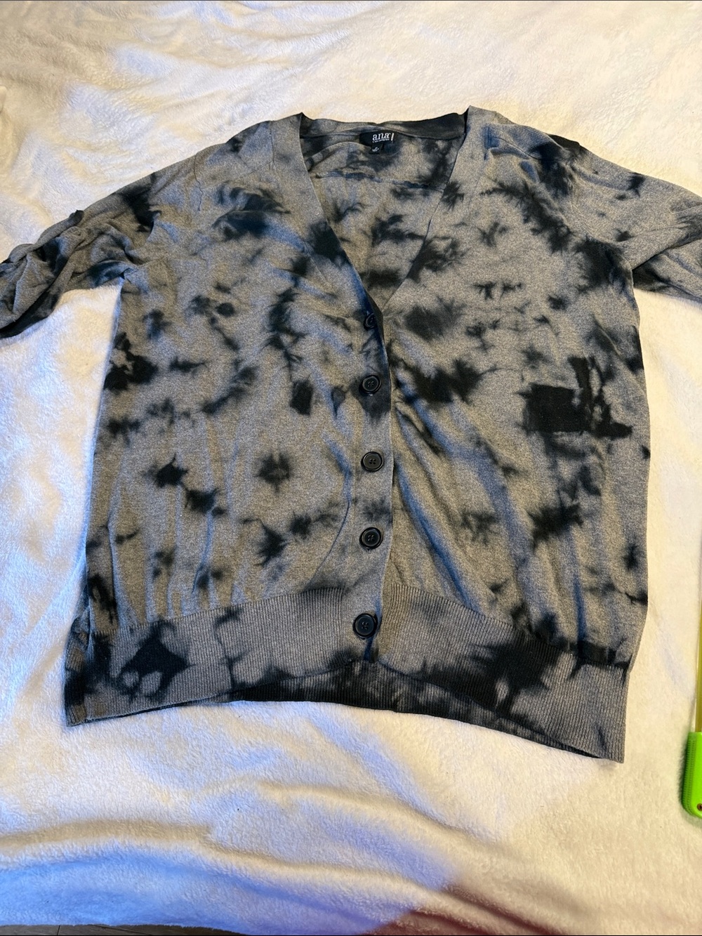 a.n.a Black and Gray Tie-Dye Button Cardigan